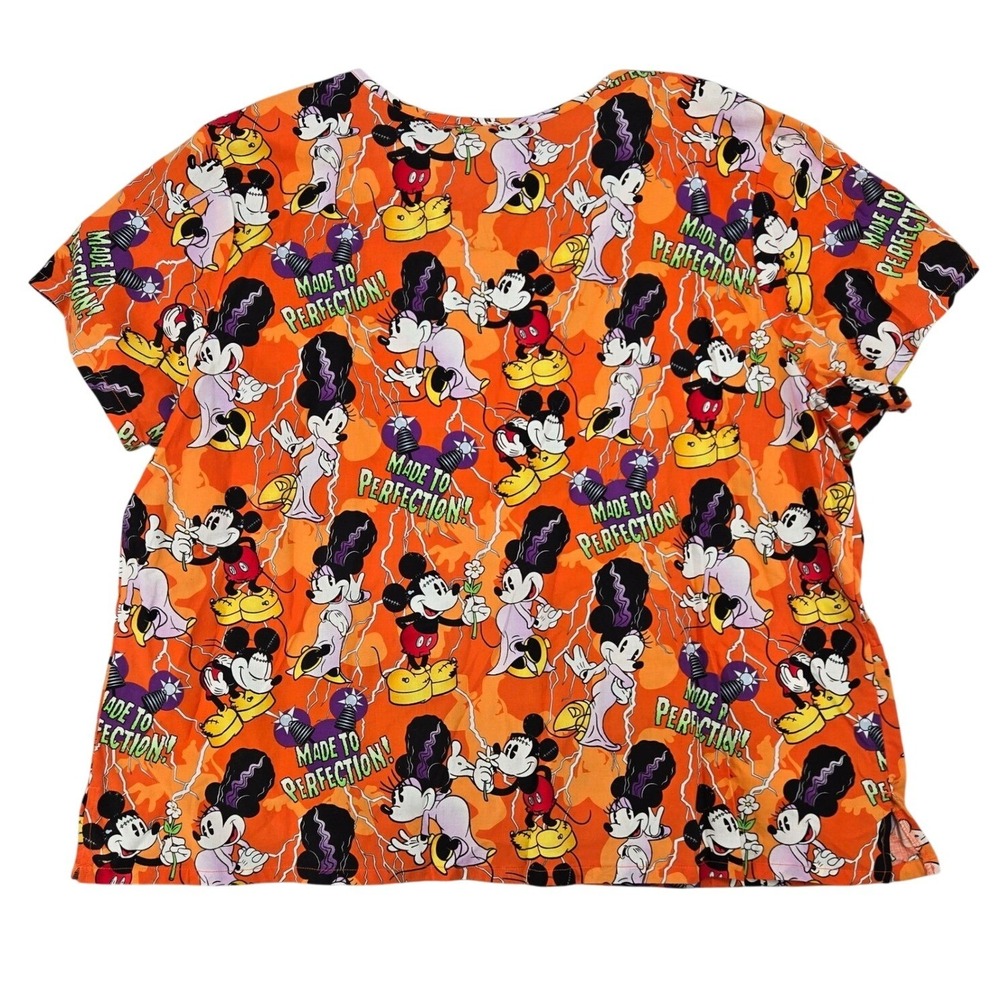 Disney NEW 3XL Mickey Minnie Frankenstein Halloween Scrub Top‎ Womens Orange - Picture 2 of 10